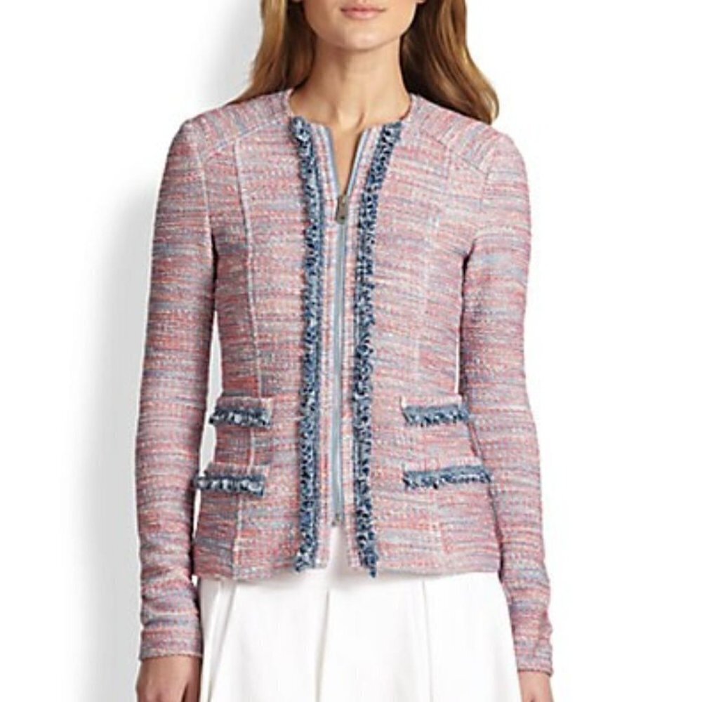 Nanette Lepore Sand Castle Dark Trim Lady Jacket Coral Tweed Size 8